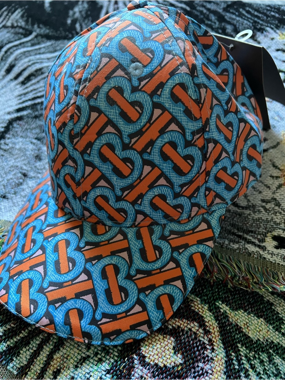 Burberry Multicolor Graphic Drawstring Hoodie in Blue & Orange with the Hat - Picture 7 of 9